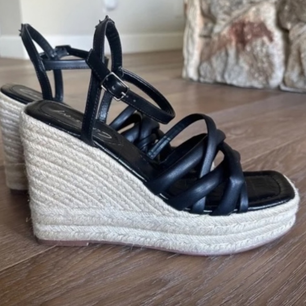 Circus NY by Sam Edelman Irene Espadrille Platform Wedge Sandal | Black | Size 9 - Picture 4 of 12